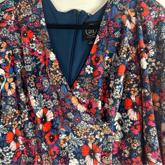 Sage Multicolored Velvet Floral Short Puffy Sleeve 3 Front Buttons Shift Dress S - Picture 11 of 16